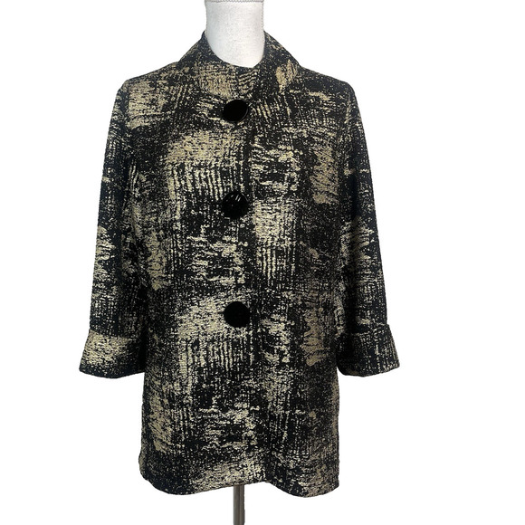 JM Collection Blazer Jacket Tunic size Small Black Gold Church Wedding Evening - Picture 1 of 10